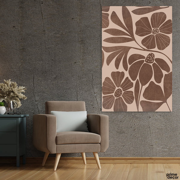 Abstract Brown Floral Artwork Over Beige Background (Single Panel) Floral Wall Art