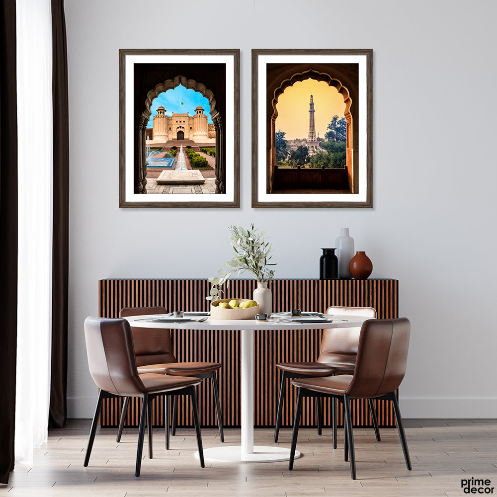 Lahore Landmarks Seen Through Arches (2 Panel) Travel Wall Art - Prime Décor