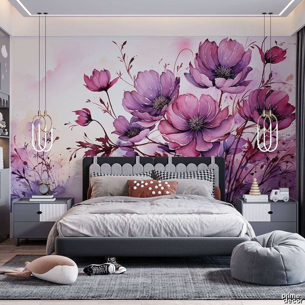 Antique Fuchsia Flowers Watercolor Painting Style | Floral Wallpaper Mural - Prime Décor