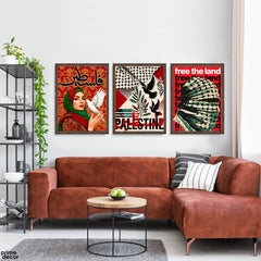 Palestine Typography Free The Land (3 Panel) Islamic Wall Art