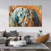 Beautiful White & Brown Horses Over Orange Background (3 Panel) Animal Wall Art