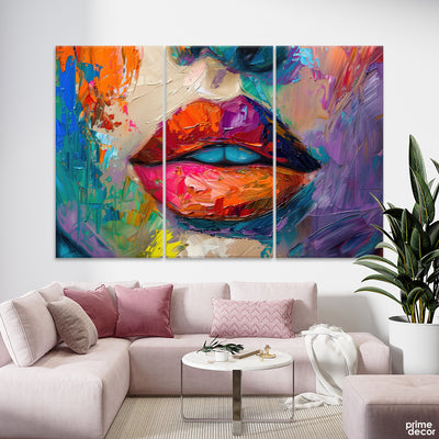 Abstract Colorful Art Of Women Lips (3 Panel) Fashion Wall Art - Prime Décor