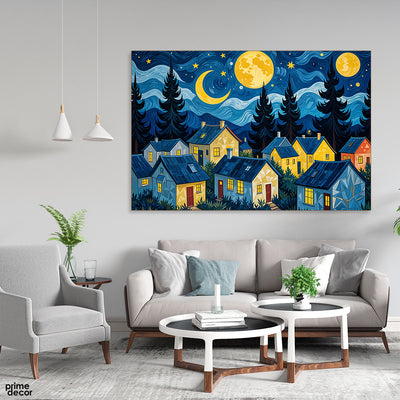 Abstract Beautiful Artwork Of A Town In Night(Single Panel) Nature Wall Art