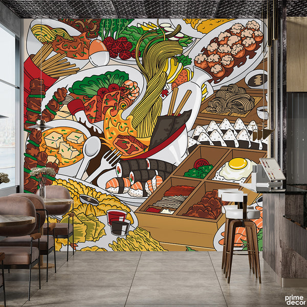 Chinese Food On The Table Design | Restaurant Wallpaper Mural