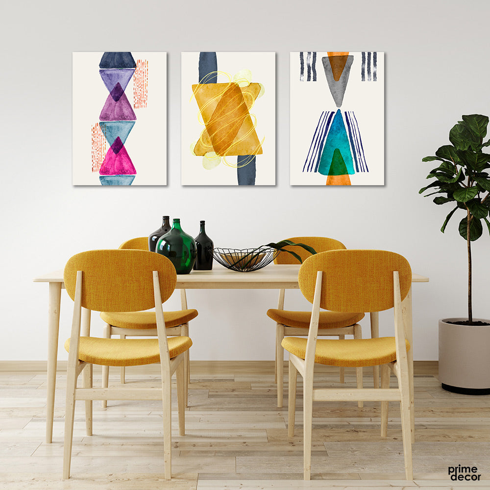 Minimal Abstract Geomatric Shapes (3 Panel) Floral Wall Art - Prime Décor