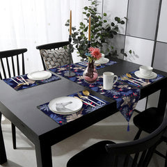 Denim Blue & Purple Palm Trees Pattern | Table Runner and Placemat Set