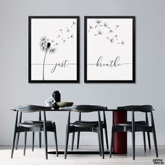 Just Breathe Typography With Minimal Dandelions (2 Panel) Floral Wall Art - Prime Décor