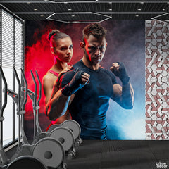 Muscular Man & Woman Neon Smoke Style | Gym Wallpaper Mural - Prime Décor