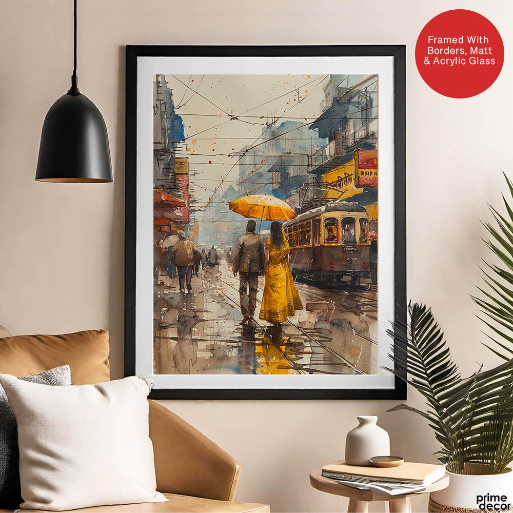 Beautiful Couple Walking In Rainy Weather | Abstract Fashion Artwork #0090 - Prime Décor