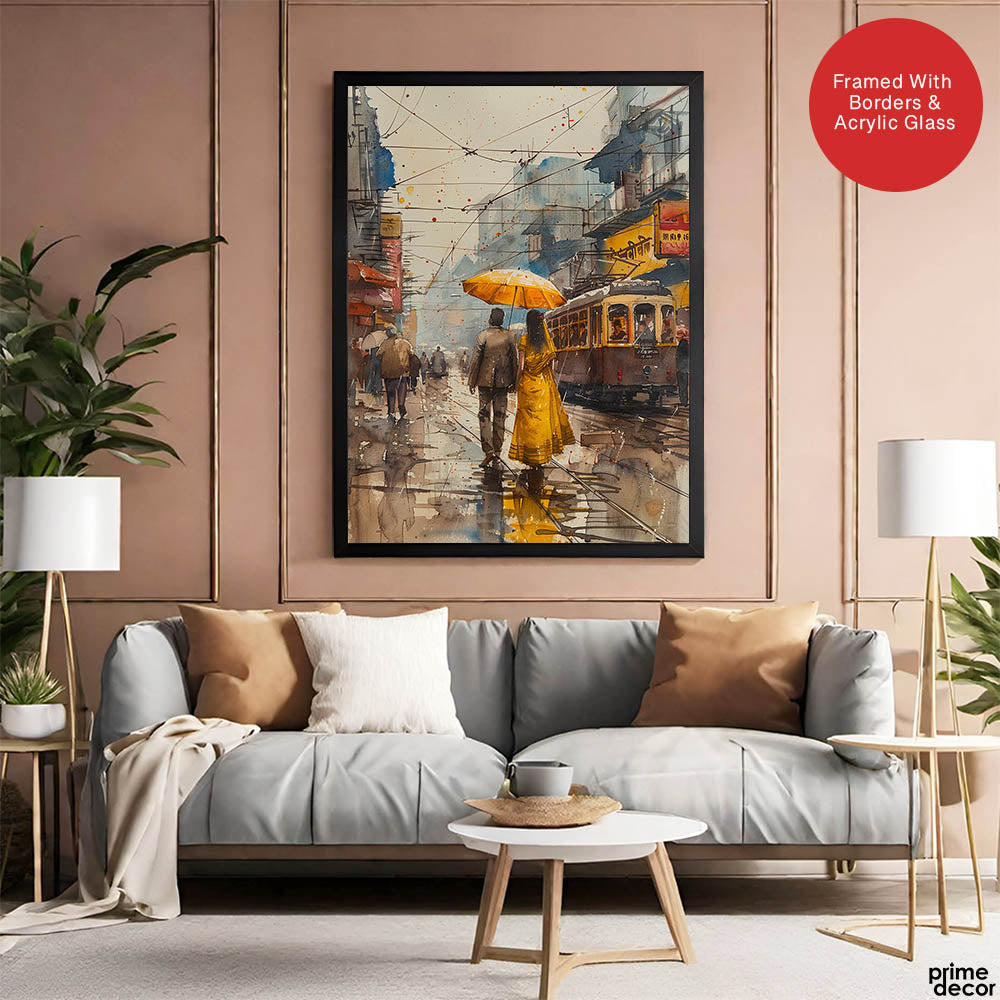 Beautiful Couple Walking In Rainy Weather | Abstract Fashion Artwork #0090 - Prime Décor