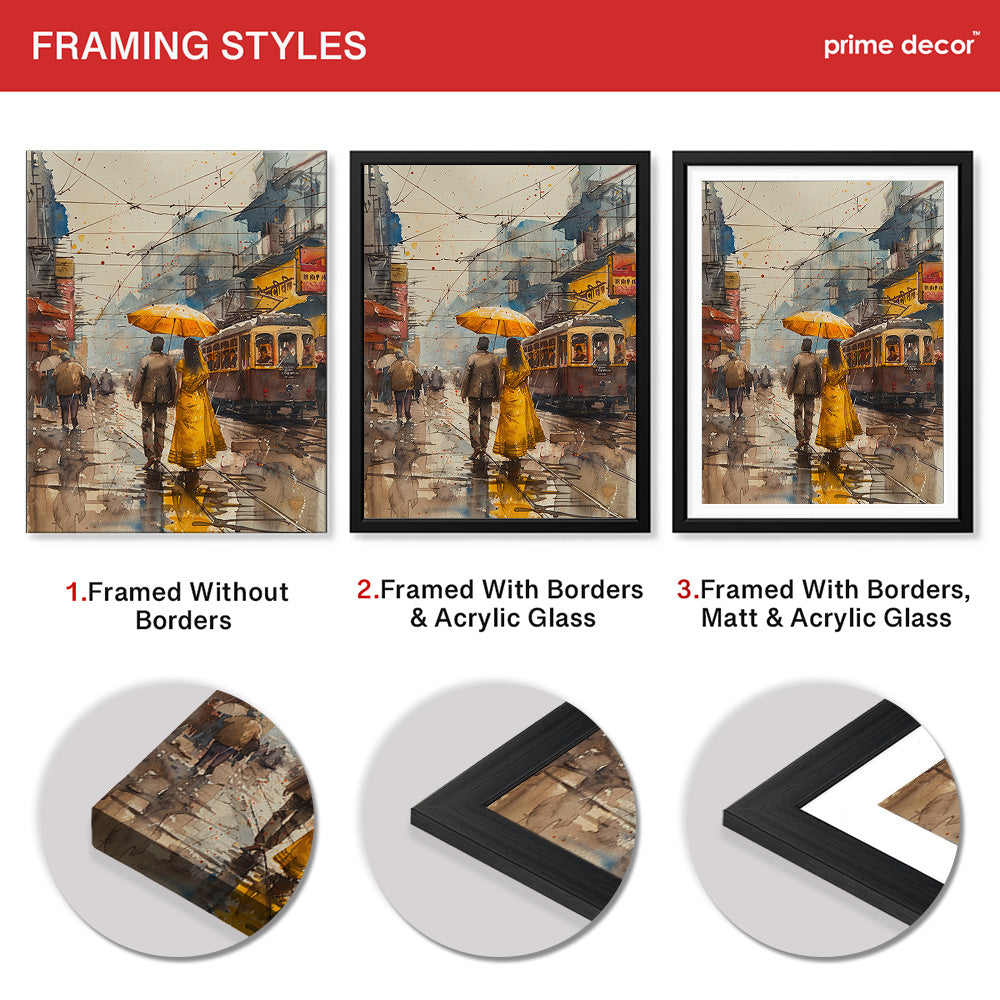 Beautiful Couple Walking In Rainy Weather | Abstract Fashion Artwork #0090 - Prime Décor