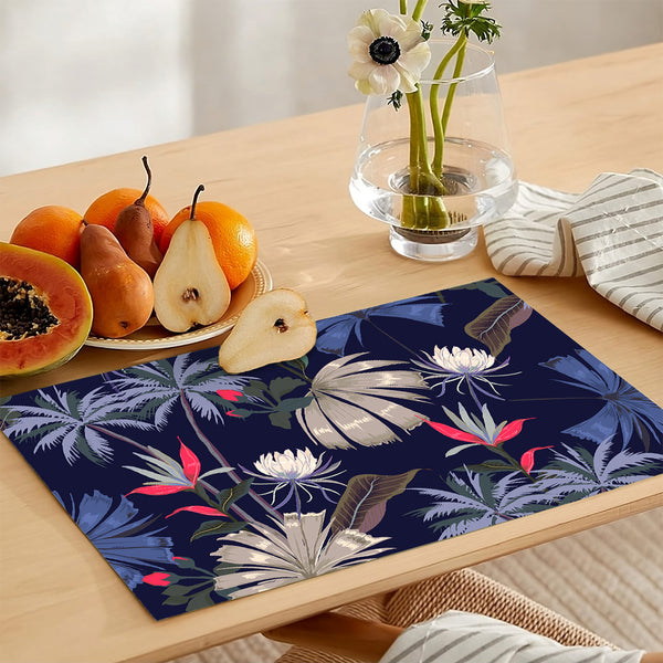 Denim Blue & Purple Palm Trees Pattern | Table Runner and Placemat Set