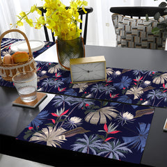 Denim Blue & Purple Palm Trees Pattern | Table Runner and Placemat Set