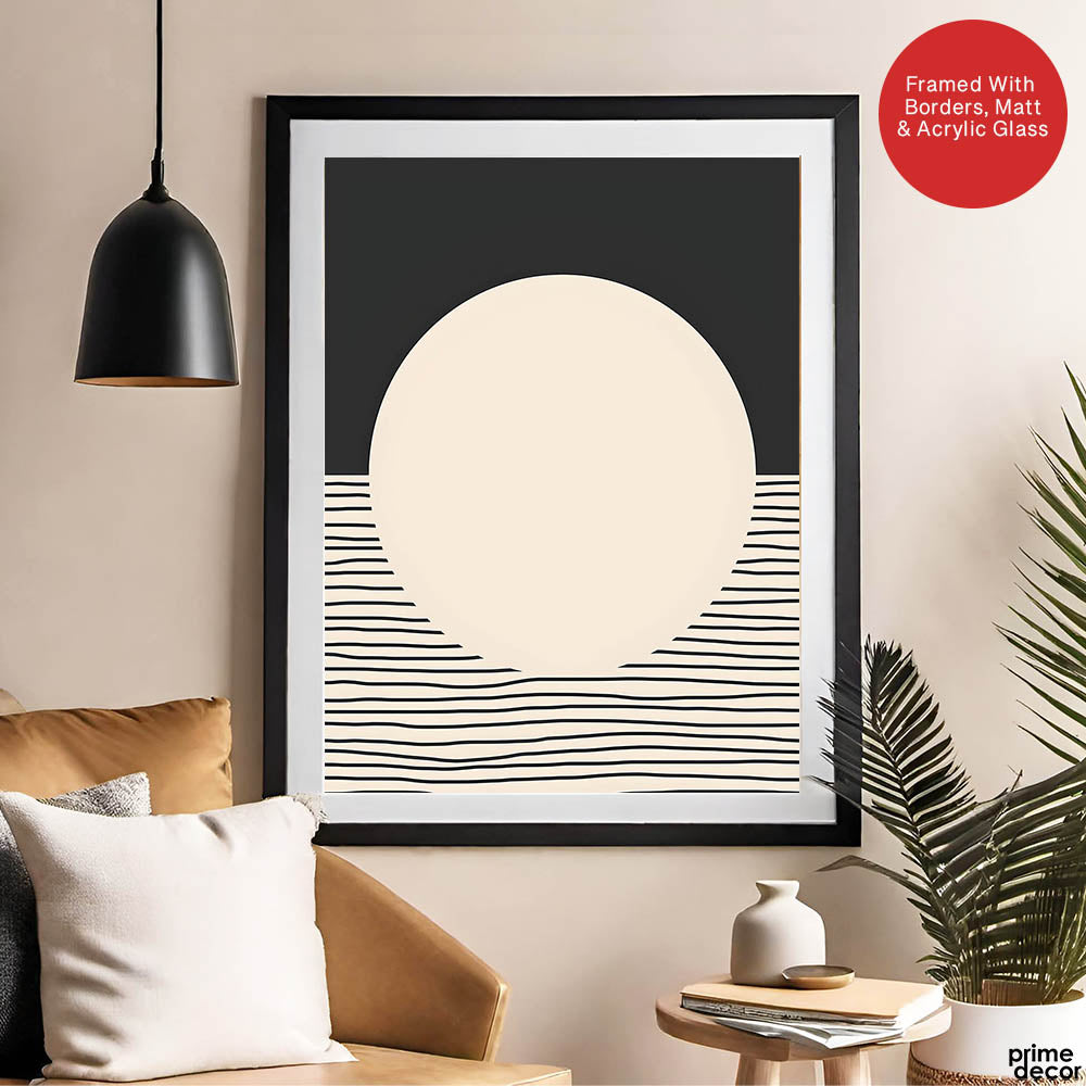 Black Line Art Over Black & Beige Background | Abstract Office Artwork #0092 - Prime Décor