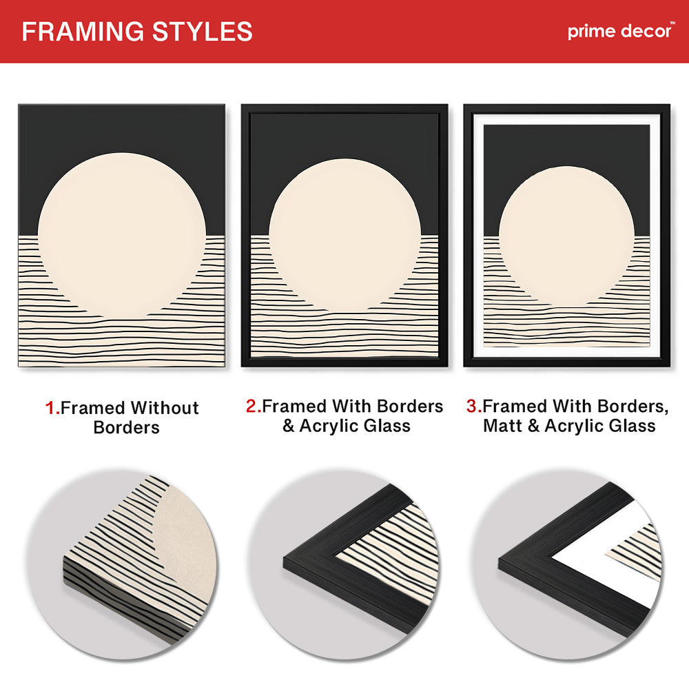 Black Line Art Over Black & Beige Background | Abstract Office Artwork #0092 - Prime Décor