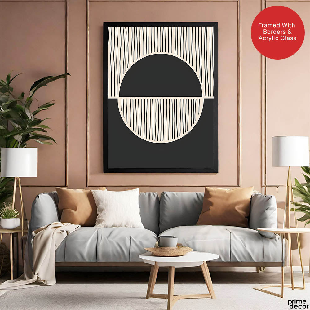 Black Line Art Over Black & White Background | Abstract Office Artwork #0093 - Prime Décor