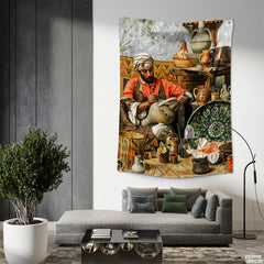 Egyptian Potter Painting The Clay Pots | Digital Painting Tapestry - Prime Décor