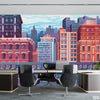 Purple & Carmine Buildings Illustration | Office Wallpaper Mural