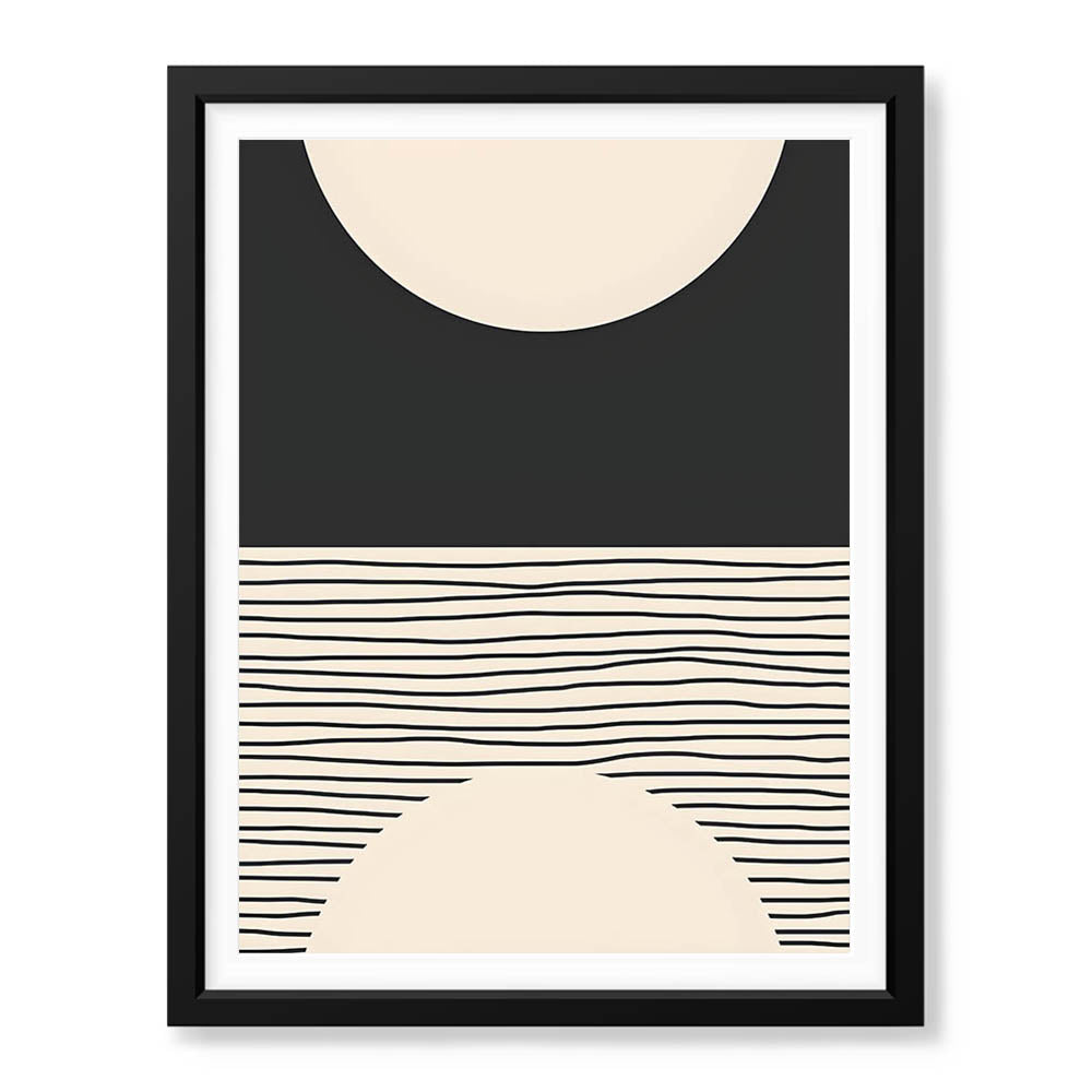 Black Line Art Over Black & Beige Background | Abstract Office Artwork #0094 - Prime Décor