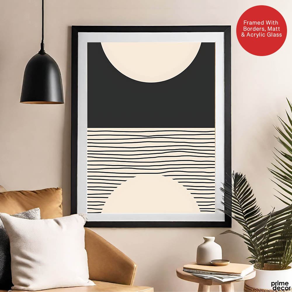 Black Line Art Over Black & Beige Background | Abstract Office Artwork #0094 - Prime Décor
