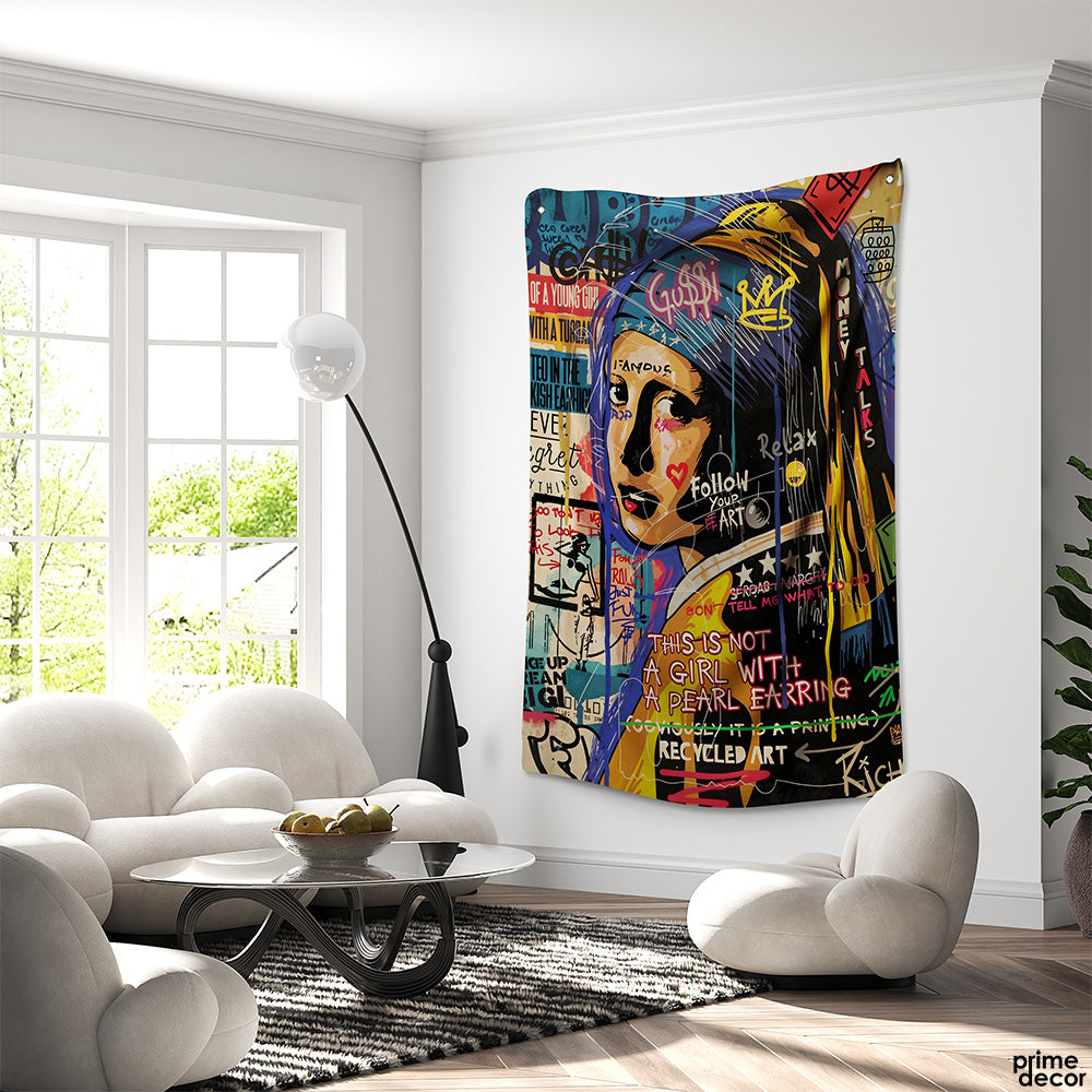 Girl With A Pearl Earring Inspired Graffiti Style Art | Graffiti Tapestry - Prime Décor