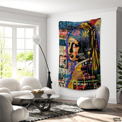 Girl With A Pearl Earring Inspired Graffiti Style Art | Graffiti Tapestry - Prime Décor