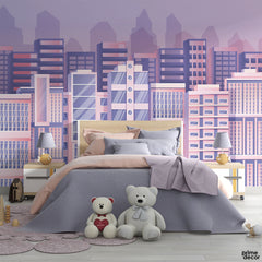 Pink & Lavender Buildings Illustration | Office Wallpaper Mural - Prime Décor
