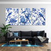 Birds With Blue & White Porcelain Floral Design (3 Panel) Floral Wall Art