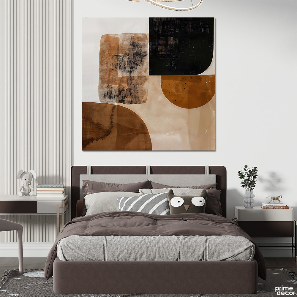 Espresso & Beige Abstract Paint Strokes (Single Panel) Square Wall Art - Prime Décor