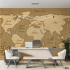 Pale Brown & Fawn Rustic World Map With Text | Office Wallpaper Mural