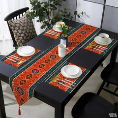Navy & Persian Orange Native Floral Pattern | Table Runner and Placemat Set