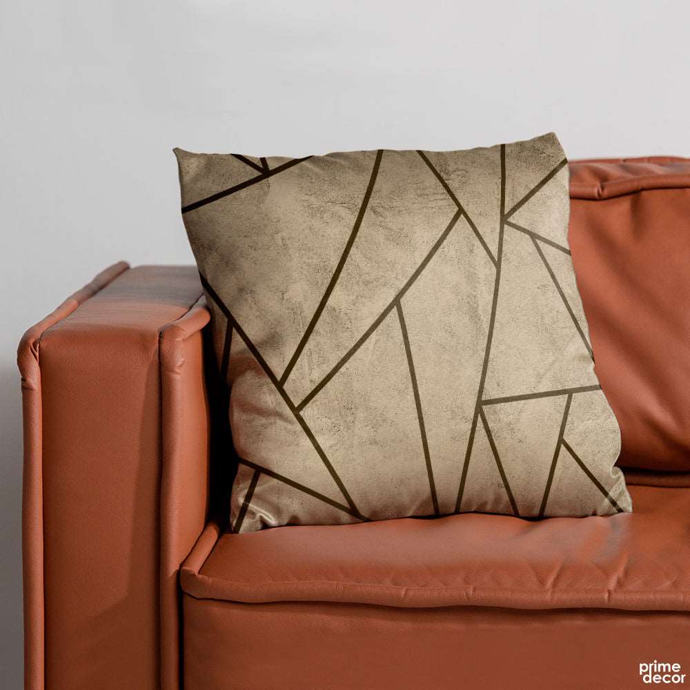 Beige With Black Geometric Pattern | Abstract Cushion #097 - Prime Décor