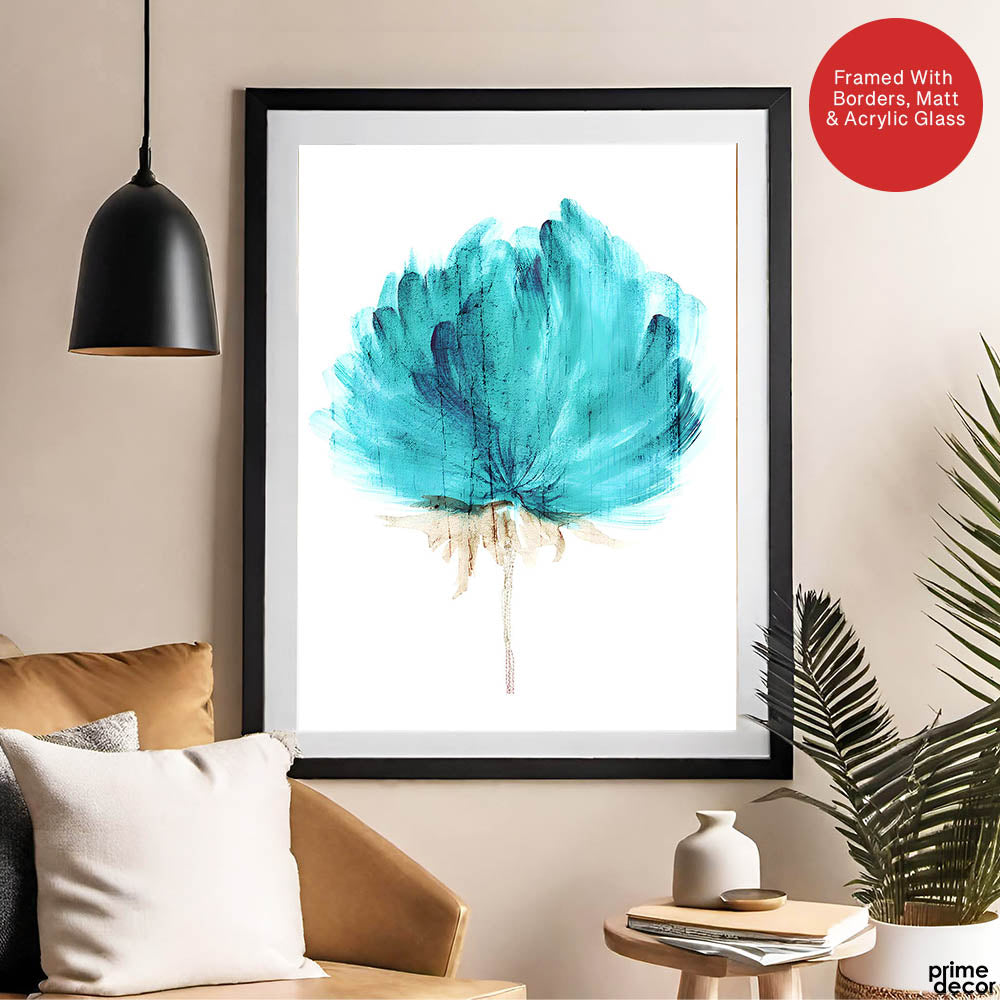 Beautiful Blue Flower Paint Art Over White Background | Abstract Floral Artwork #0097 - Prime Décor