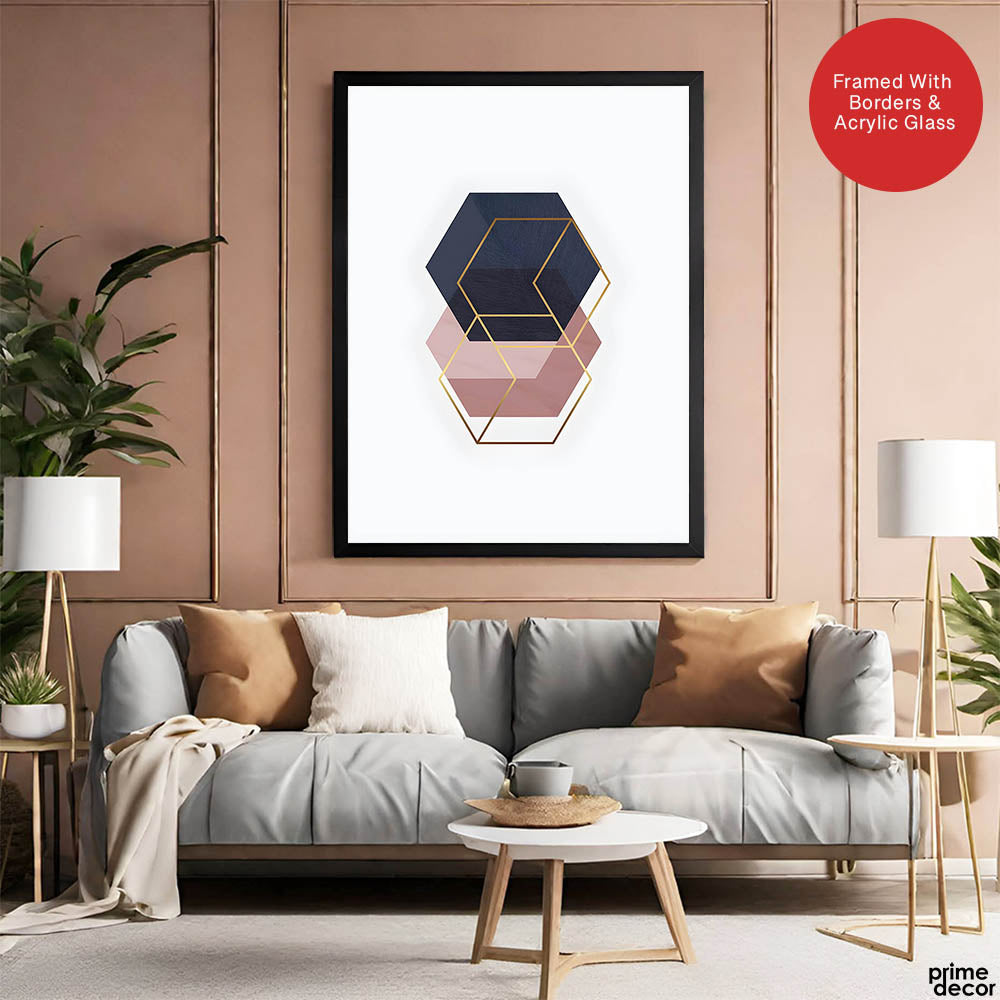 Blue & Beige Geometric Shapes Abstract Design | Abstract Office Artwork #0098 - Prime Décor