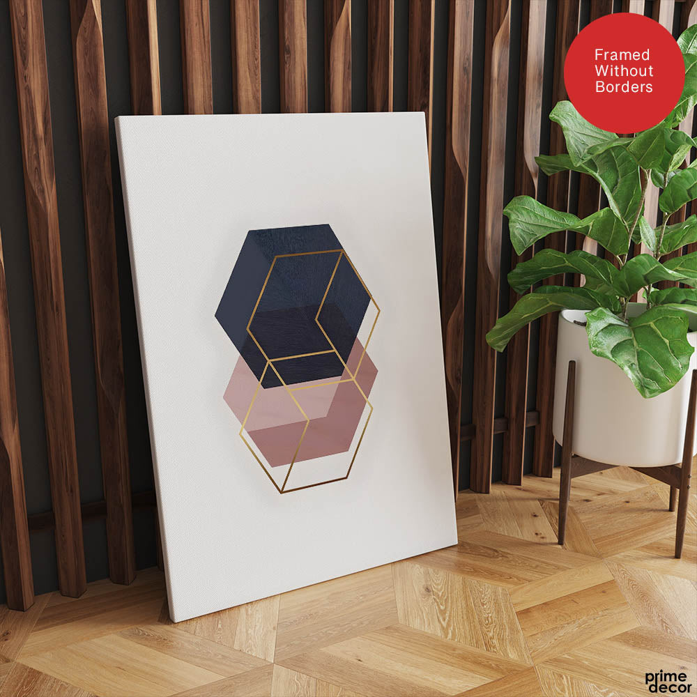 Blue & Beige Geometric Shapes Abstract Design | Abstract Office Artwork #0098 - Prime Décor