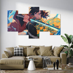 Tomioka Giyu Demon Slayer Holding Sword (5 Panel) Anime Wall Art