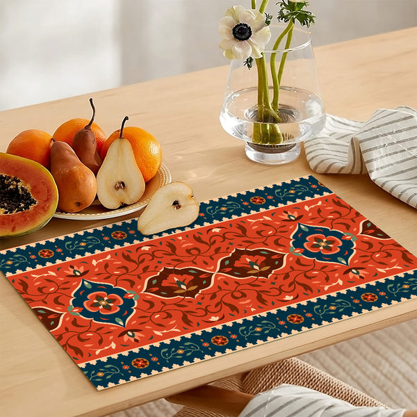Navy & Persian Orange Native Floral Pattern | Table Runner and Placemat Set