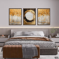 Orange Gold, Brown & Cream Textured Abstract Zen Trees (3 Panel) Modern Wall Art
