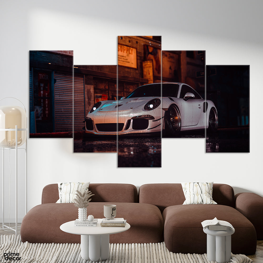 Classic White Car In A Starry Night (5 Panel) Car Wall Art - Prime Décor
