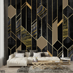 Obsidian Gold & Black Geometric Art Design | Abstract Wallpaper Mural