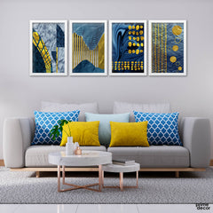 Blue & Gold Mesh (4 Panel) Digital Wall Art
