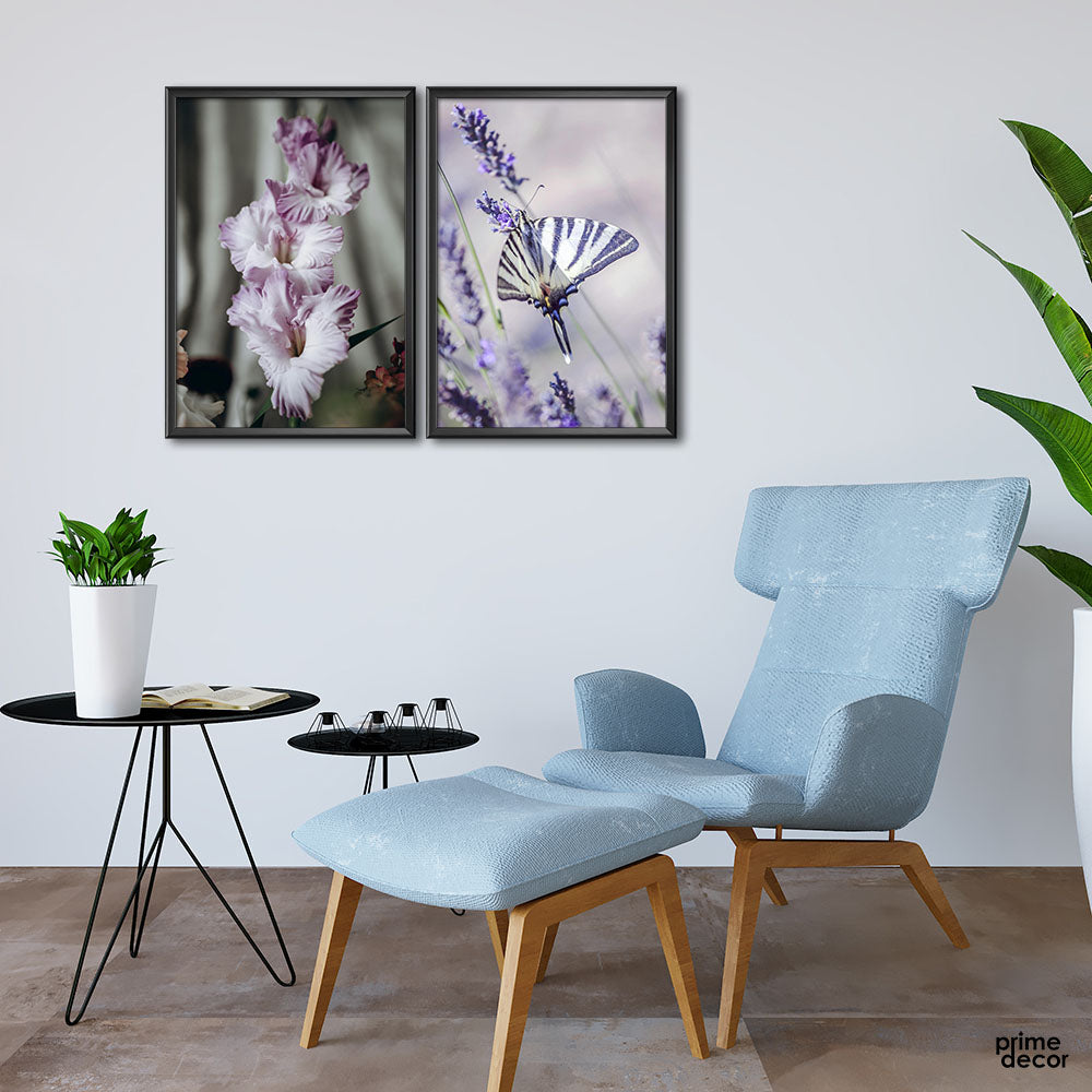 Gorgeous Purple Lilies & Butterfly (2 Panel) Abstract Wall Art - Prime Décor