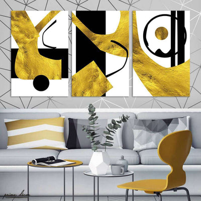 Abstract Gold Foil Geometric (3 Panel) Nordic Wall Art - Prime Décor