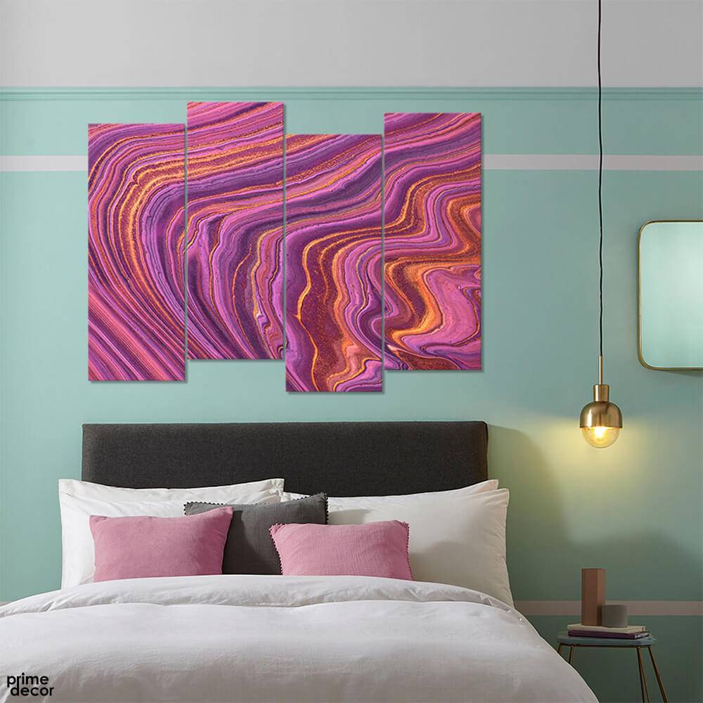 Abstract Pink & Gold Sparkle Fluid (4 Panel) Abstract Wall Art - Prime Décor