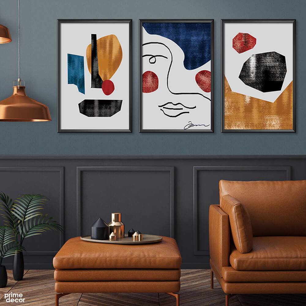 Abstract Nordic Face Line Art (3 Panel) Abstract Wall Art - Prime Décor