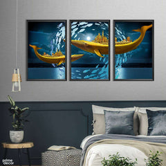 Abstract Whale Decorative (3 Panel) Nordic Wall Art - Prime Décor
