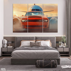 Airbus A380 Behind the Red Car (3 Panel) Cars Wall Art - Prime Décor