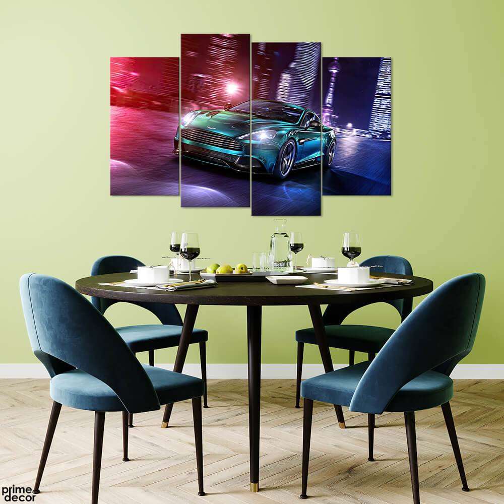 Aston Martin Speeding Car (4 Panel) Cars Wall Art - Prime Décor