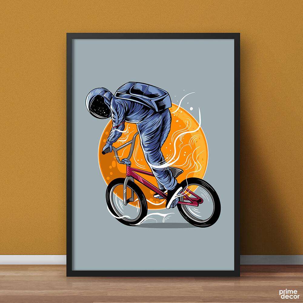 Astronaut Cyclist on Moon | Funny Poster Wall Art - Prime Décor