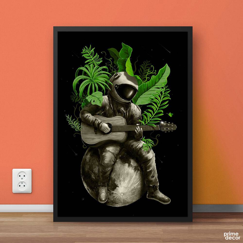 Astronaut Playing Guitar On Moon| Music Poster Wall Art - Prime Décor